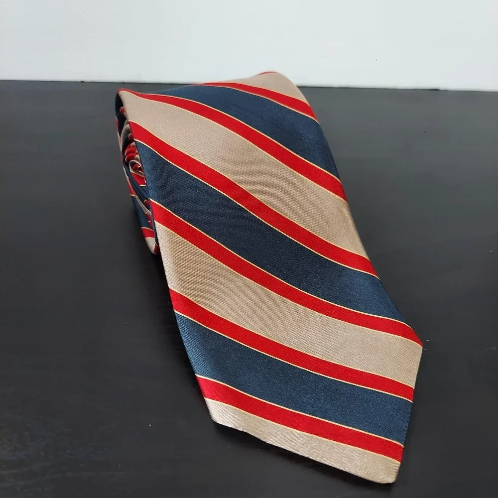 Brooks Brothers Makers Tie Mens Blue Red Tan All Silk Diagonal Stripe USA